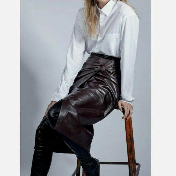 Zara Dark Brown Leather Pencil Skirt - Picture 13 of 13